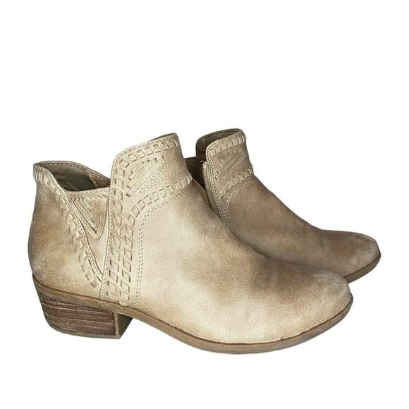 BareTraps Gerty Tan Suede Brown Zip Ankle Booties Low Heel Shoes Women’s 7.5 - Picture 1 of 5